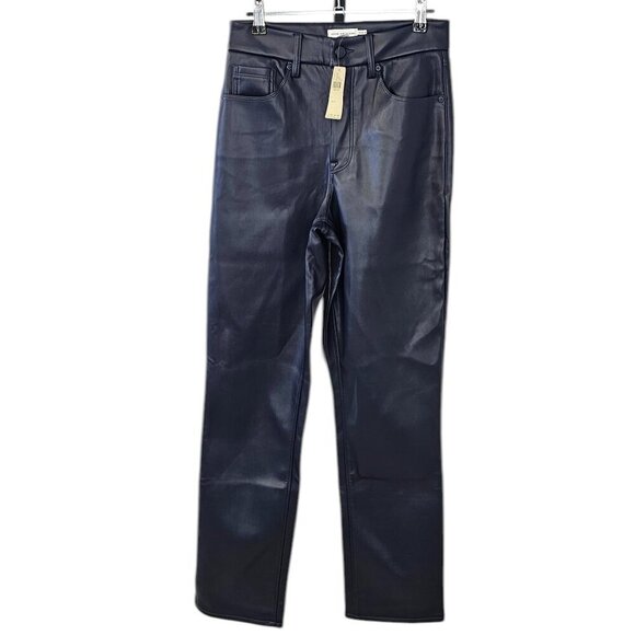 Good American Better Than Leather Faux Leather Pants, Blue, Straight Leg, Size 6 - Picture 2 of 10